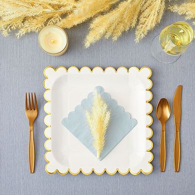 48 Pack Square White And Gold Paper Plates With Foil Scalloped Edges, 9 In