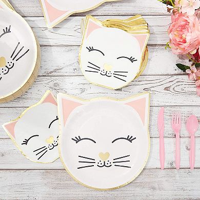 48pcs Cat With Gold Foil Disposable Paper Plates 9.5" X 9.9" For Birthday Party