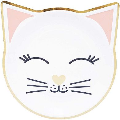 48pcs Cat With Gold Foil Disposable Paper Plates 9.5" X 9.9" For Birthday Party