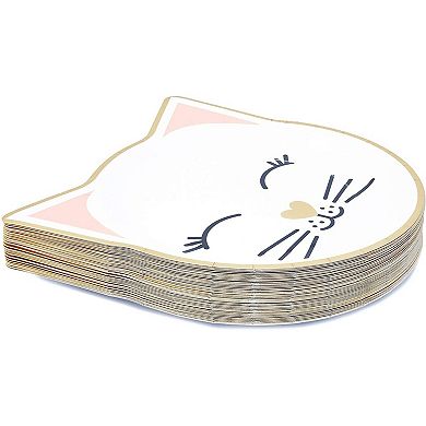 48pcs Cat With Gold Foil Disposable Paper Plates 9.5" X 9.9" For Birthday Party