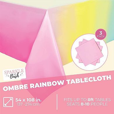 Ombre Plastic Tablecloths For Parties, Rainbow Table Cover (54 X 108 In, 3 Pack)