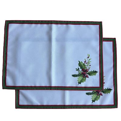 Holly Berry And Greenery Pattern Placemats - 2 Pack