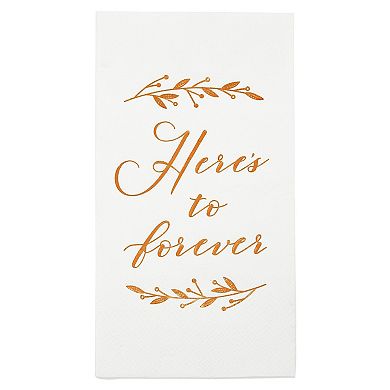 100 Pack White Wedding Napkins With Rose Gold Foil, 3-ply, 4x8 In