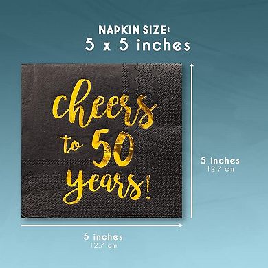 50 Pack Cheers To 50 Years Napkins For 50th Birthday, 3-ply, 5 X 5 In