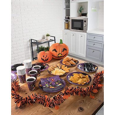 144 Pcs Halloween Dinnerware Set Spooky Night Disposable Plastic Party Supplies