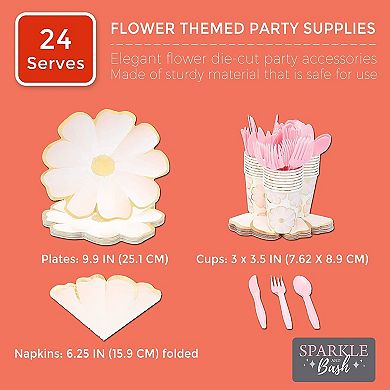Flower Party Supplies With Paper Plates, Napkins, Cups, Cutlery, Serves 24