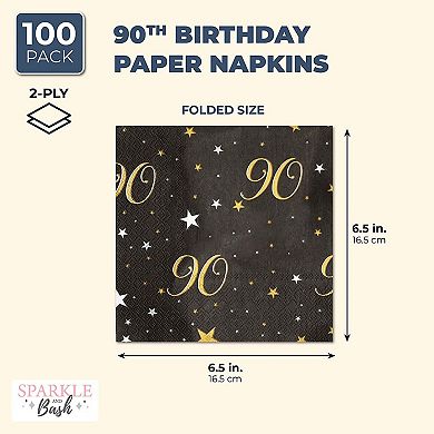 90th Birthday Party Paper Napkins (6.5 X 6.5 Inches, 100 Pack)