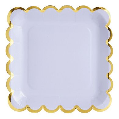 48 Pack Purple Paper Plates For Party, Scalloped Gold Border, 9 In
