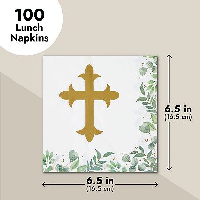 100 Pcs Cross Napkins For Baptism, First Communion, Christening, Easter 6.5x6.5"