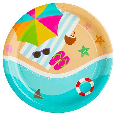 144 Piece Beach Theme Dinnerware Set, Pool Party Supplies (serves 24)