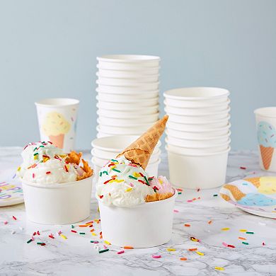 100 Pack Ice Cream Paper Cups, Disposable Sundae Dessert Yogurt Bowls, 5oz White