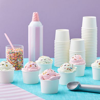100 Pack Ice Cream Paper Cups, Disposable Sundae Dessert Yogurt Bowls, 5oz White