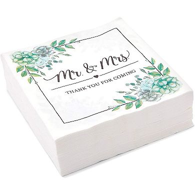 Mr. And Mrs. Paper Napkins For Wedding (6.5 In, 100 Pack)