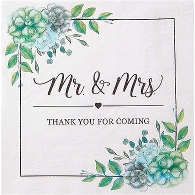 Mr. And Mrs. Paper Napkins For Wedding (6.5 In, 100 Pack)