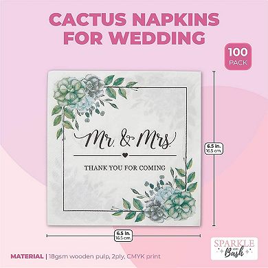 Mr. And Mrs. Paper Napkins For Wedding (6.5 In, 100 Pack)