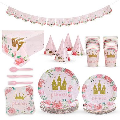 194-piece Princess Themed Birthday Party Decorations, Banner, Tableware, Hats