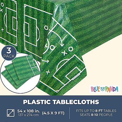 3 Pack Grass Table Cloth, Soccer Themed Birthday Party Supplies, 54x108 In
