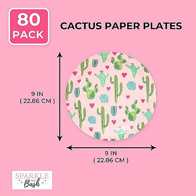 80pcs Cactus Theme Disposable Paper Plates 9" For Birthday Cinco De Mayo Party