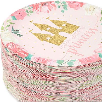 80pcs Pink Princess Castle Design Disposable Paper Plates 7" For Birthday Party