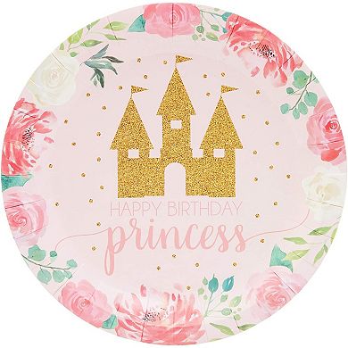 80pcs Pink Princess Castle Design Disposable Paper Plates 7" For Birthday Party