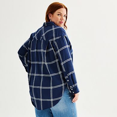 Plus Size Sonoma Goods For Life® Oversized Boyfriend Flannel Shirt