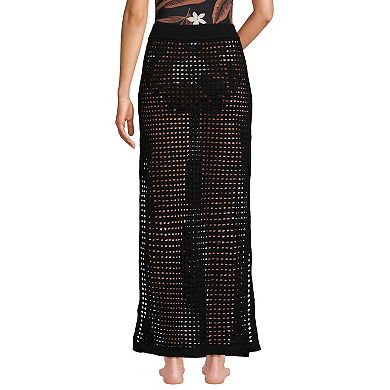 Women's Lands' End Grid Mesh Lace Maxi Swim Cover-Up Skirt