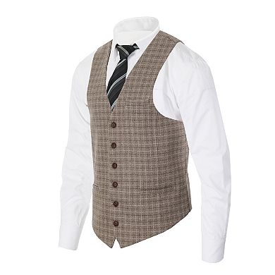 Gioberti Men's 6 Button Slim Fit Formal Herringbone Tweed Vest