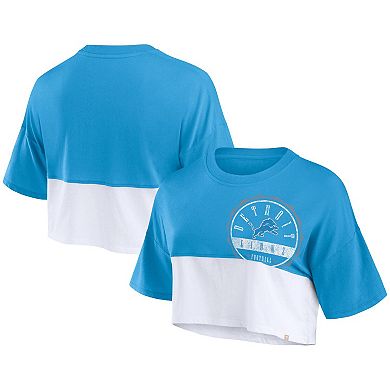 Women's Fanatics Branded Blue/White Detroit Lions Boxy Color Split Cropped T-Shirt