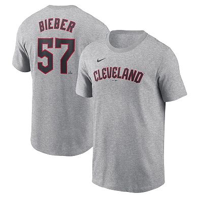 Men's Nike Shane Bieber Gray Cleveland Guardians Fuse Name & Number T-Shirt