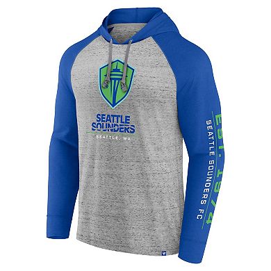 Men's Fanatics Branded Steel Seattle Sounders FC Deflection Raglan Pullover Hoodie