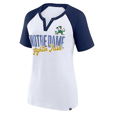 Women's Fanatics White/Navy Notre Dame Fighting Irish Best Squad Stacked Raglan Notch Neck T-Shirt