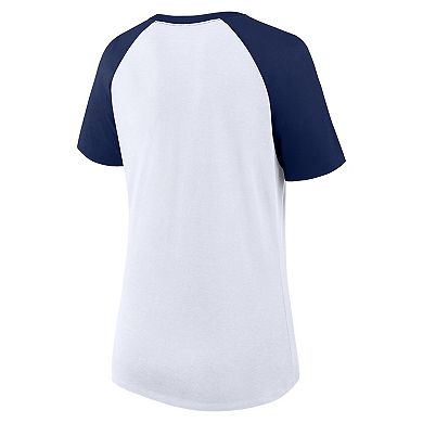 Women's Fanatics White/Navy Notre Dame Fighting Irish Best Squad Stacked Raglan Notch Neck T-Shirt