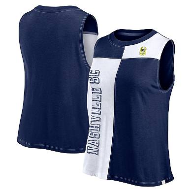 Women's Fanatics Branded Navy Nashville SC Script Colorblock Tank Top