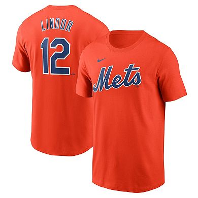 Men's Nike Francisco Lindor Orange New York Mets Fuse Name & Number T-Shirt