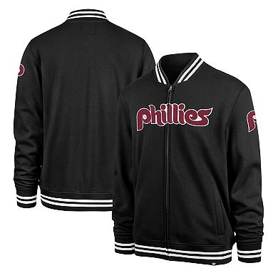 Men's '47 Black Philadelphia Phillies Wax Pack Pro Camden Full-Zip Track Jacket
