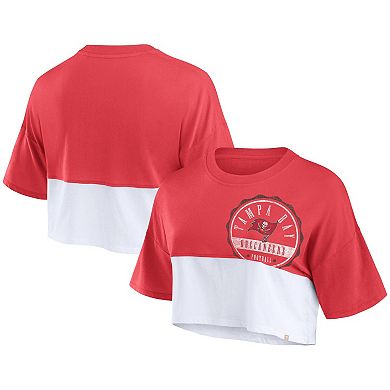 Women's Fanatics Branded Red/White Tampa Bay Buccaneers Boxy Color Split Cropped T-Shirt