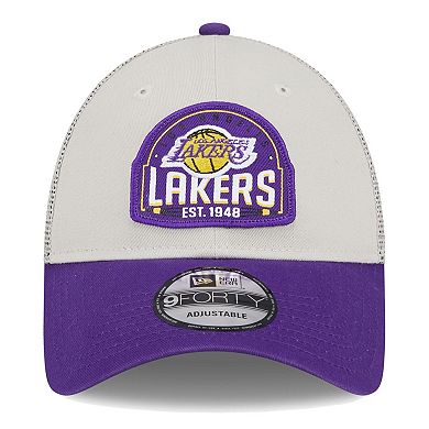 Men's New Era Khaki/Purple Los Angeles Lakers Throwback Patch Trucker 9FORTY Adjustable Hat
