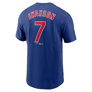 Men's Nike Dansby Swanson Royal Chicago Cubs Fuse Name & Number T-Shirt