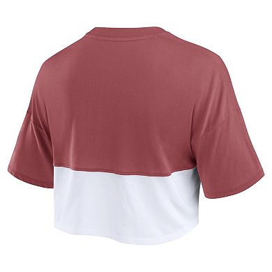 Women's Fanatics Branded Burgundy/White Washington Commanders Boxy Color Split Cropped T-Shirt