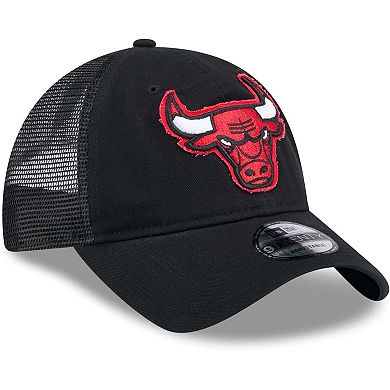 Men's New Era Black Chicago Bulls Rough Edge Logo Trucker 9TWENTY Adjustable Hat