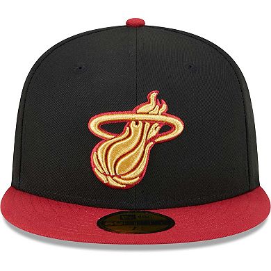 Men's New Era Black/Red Miami Heat Gameday Gold Pop Stars 59FIFTY Fitted Hat