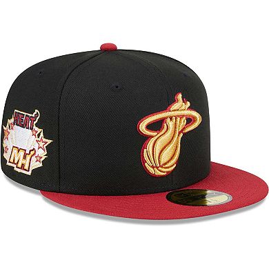 Men's New Era Black/Red Miami Heat Gameday Gold Pop Stars 59FIFTY Fitted Hat