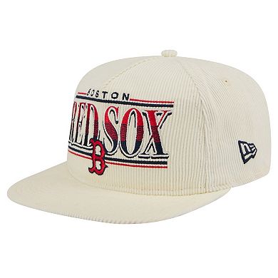 Men's New Era Cream Boston Red Sox Throwback Bar Golfer Corduroy Snapback Hat