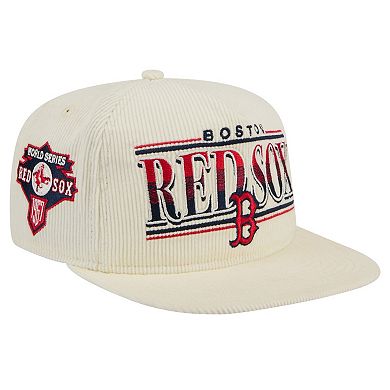 Men's New Era Cream Boston Red Sox Throwback Bar Golfer Corduroy Snapback Hat