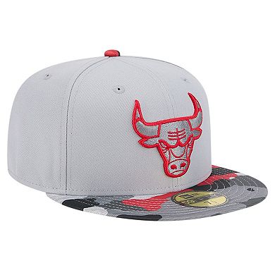 Men's New Era Gray Chicago Bulls Active Color Camo Visor 59FIFTY Fitted Hat