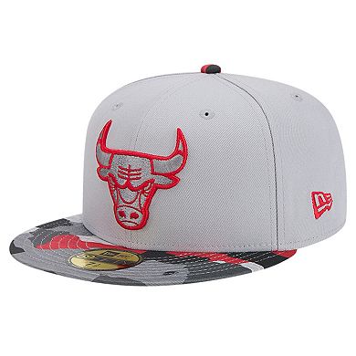 Men's New Era Gray Chicago Bulls Active Color Camo Visor 59FIFTY Fitted Hat