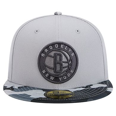 Men's New Era Gray Brooklyn Nets Active Color Camo Visor 59FIFTY Fitted Hat