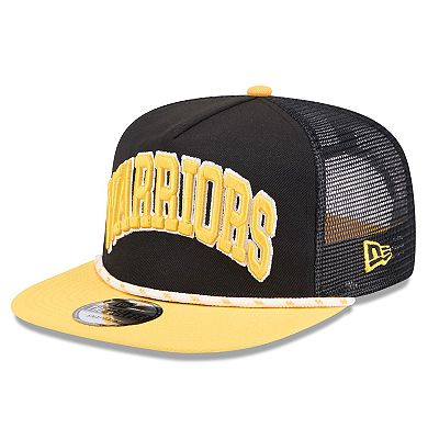 Men's New Era Black/Gold Golden State Warriors Throwback Team Arch Golfer Snapback Hat