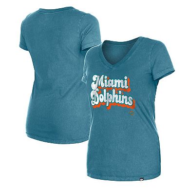Women's New Era Aqua Miami Dolphins Enzyme Wash Low V-Neck T-Shirt