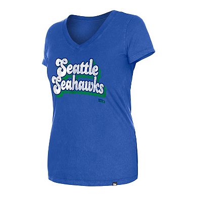 Women's New Era Royal Seattle Seahawks Enzyme Wash Low V-Neck T-Shirt